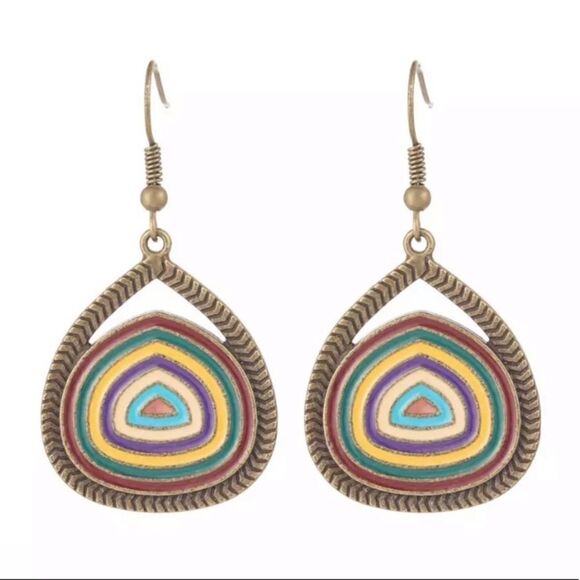 Bronze Jewel Tone Earrings Boho Peacock - Picture 1 of 4